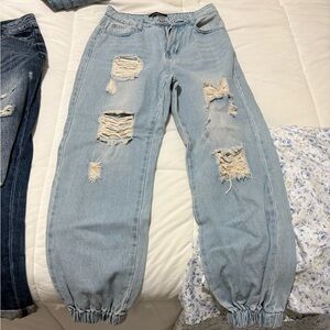 Kittenish Light Blue Distressed Boyfriend Jeans